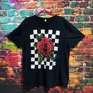 Vintage Checkered Rose Graphic Tee